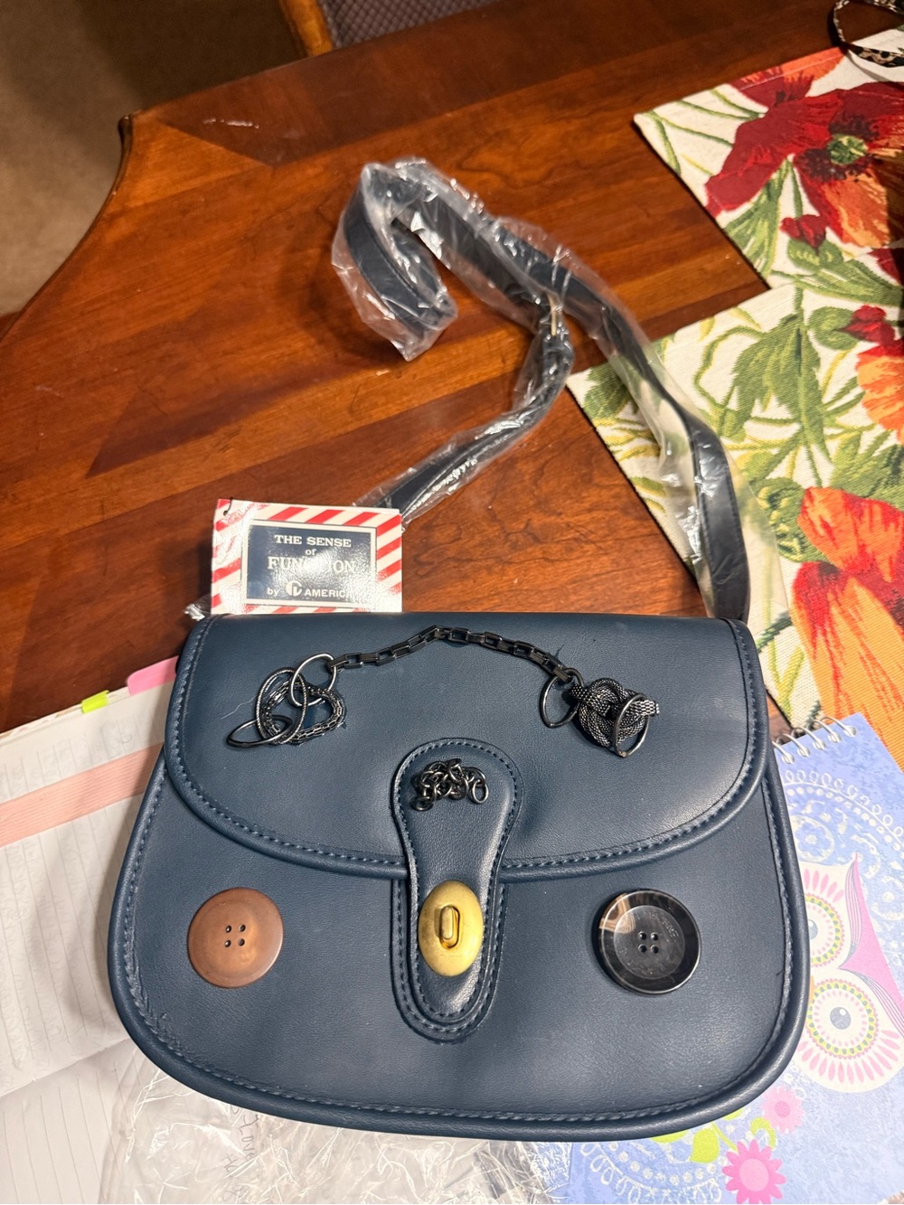 Navy Crossbody Bag with Button Detail